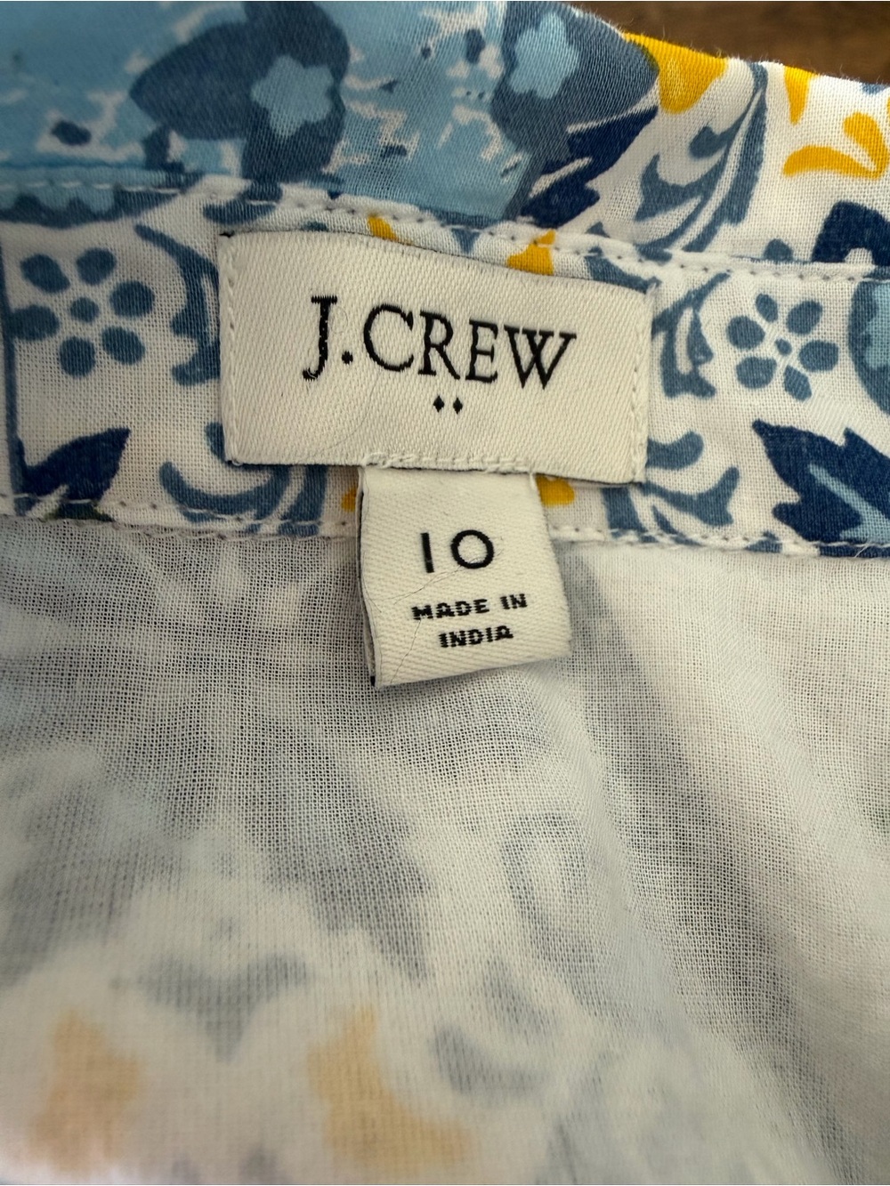 J. Crew Blue & Yellow Printed Collared Maxi Dress with tile and lemon detail. - Picture 6 of 6